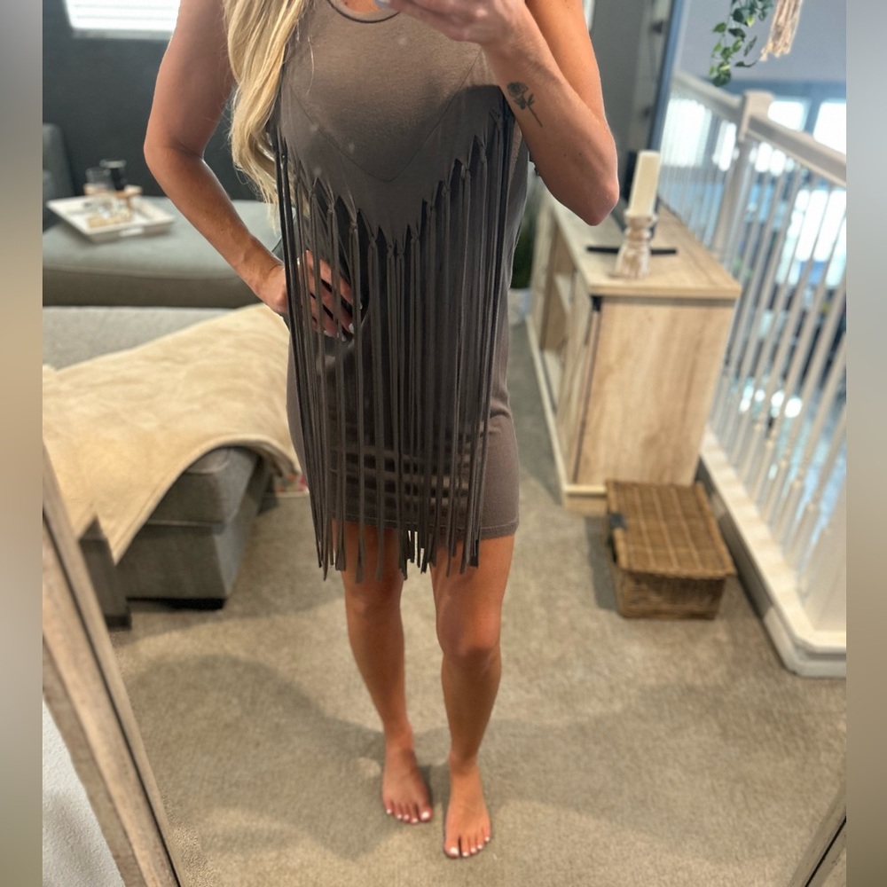 Fringe Army Green Mini Dress